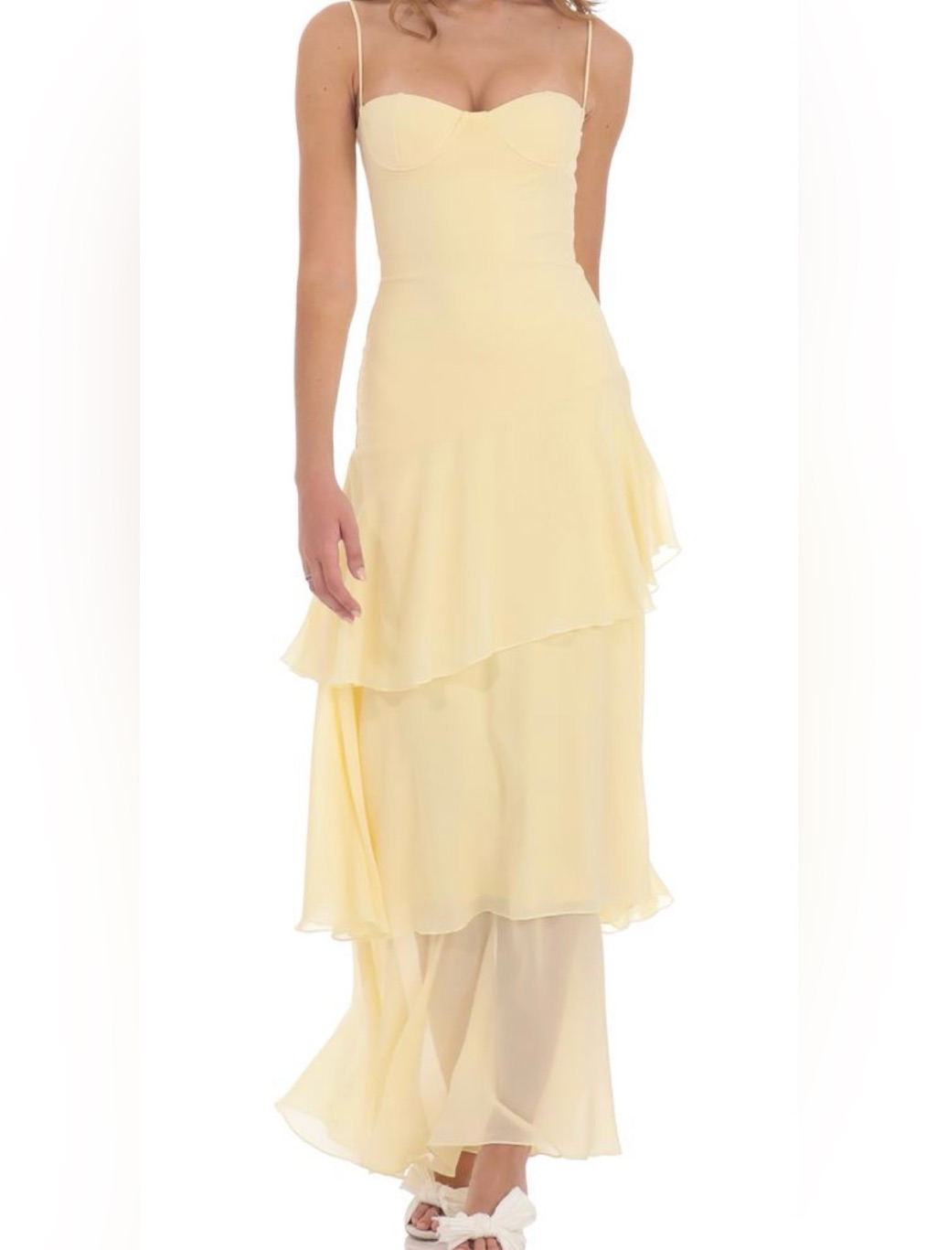 Lucy In The Sky Pale Yellow Asymmetrical Tiered Chiffon Skirt